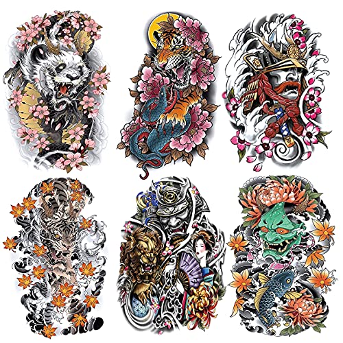 6 Sheet Temporary Tattoo Stickers - Waterproof Asian Designs