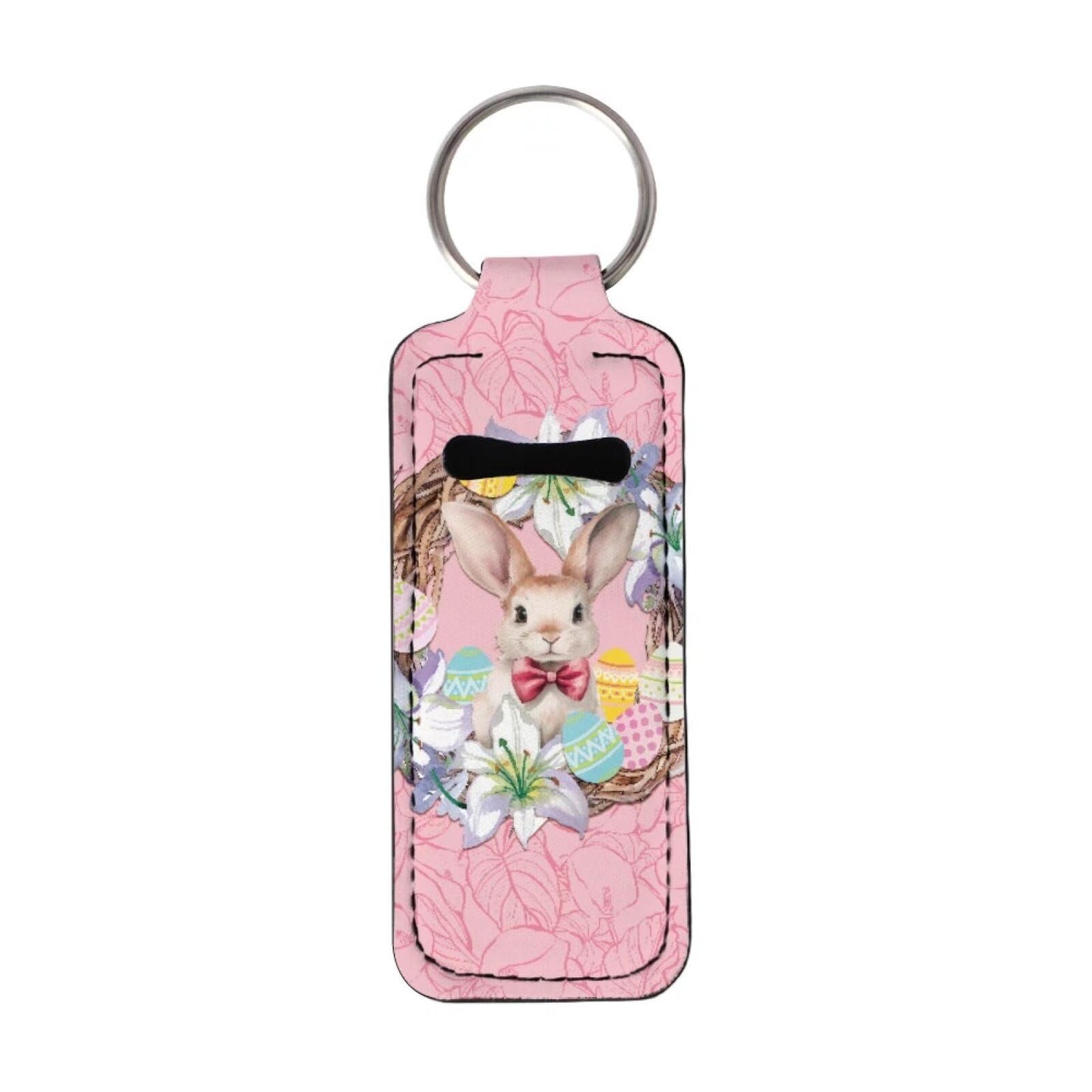 Baxinh Flowers Rabbit Eggs Printed Chapstick Holder Keychain, Neoprene Easter Chapstick Lip Balm Holder Lipgloss Lipstick Holder Keychains for Lipstick, Chapstick, Lip Balm, Lanyard