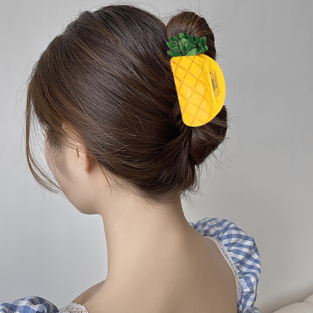 Jaczora 2 PCS Fruit Shaped Hair Clip (Pineapple + Peach) for Women Girls, Strong Hold Hair Barrettes, Hairpins Hair Ponytail Holder Decor, Hair Accessories