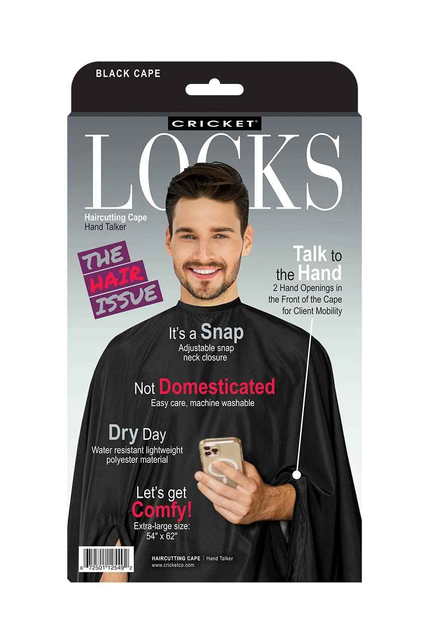Cricket Hand Talker Salon Barber Cape – Haircutting Cape with Hand Openings for Client Mobility, Water-Resistant – Capes for Hair Stylists & Professionals – 54" x 62", Black