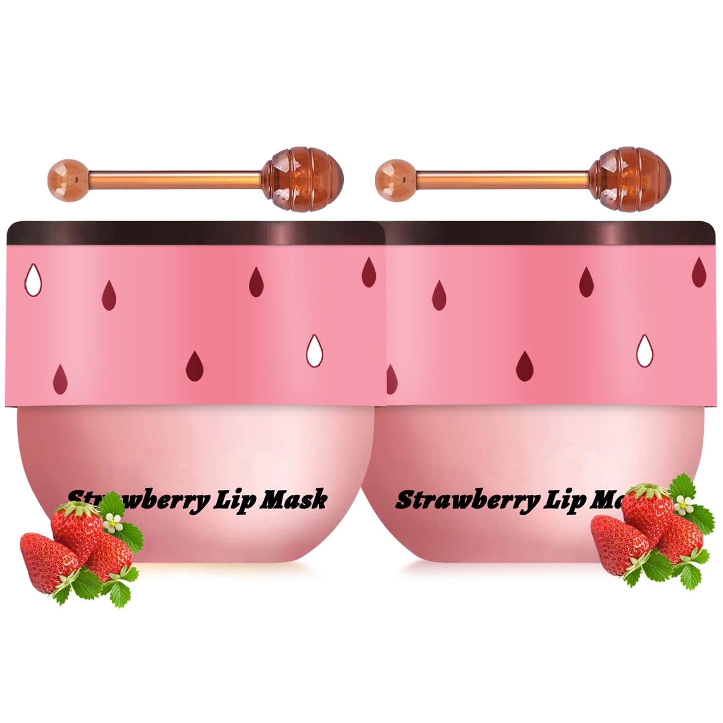 2 Pcs Strawberry Lip Sleeping Mask, Lip Mask Overnight Lip Balm Lip Exfoliate with Stick, Moisturizing Sleeping Lip Mask Day & Night Lip Care - Hydrate Repair Prevent Dry Cracked Scrub (2 Strawberry)