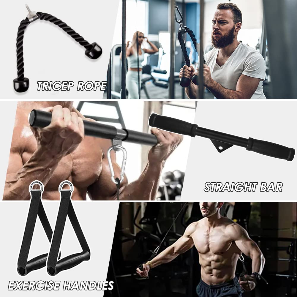 Cable Weight Pulley System for Gym, Upgraded Cable Pulley Attachments for Gym Biceps Curl, Arm Workouts, Triceps with 2 Pulley, LAT Pull Down Bar, Weight Pulley System Home Gym Add On Equipment