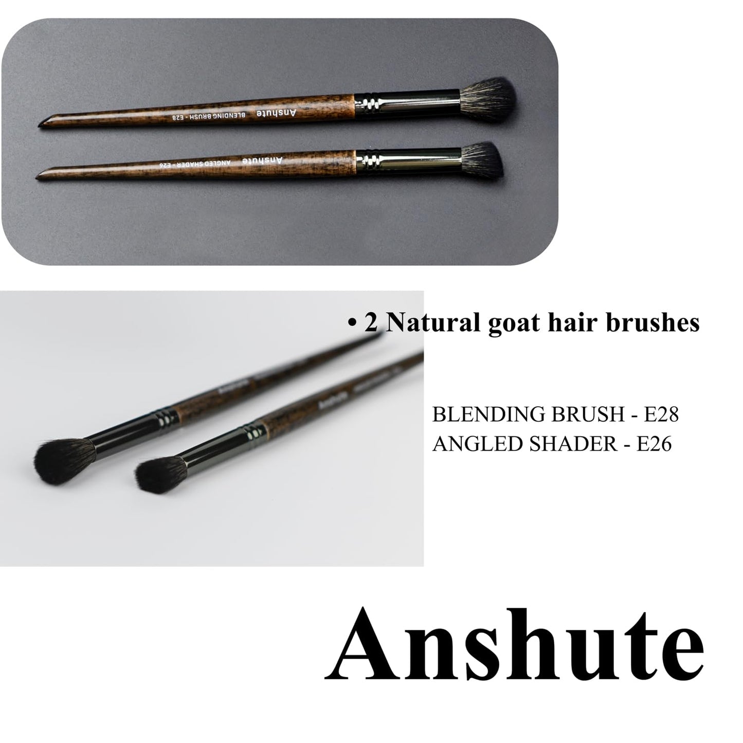 Anshute Natural Goat Hair Makeup Brushes Set of 10, Professional Natural Hair Cosmetic Brushes with Case, Beech Wood Handle. Super Soft Bristles, Variety of Brushes. Face Brushes, Eyeshadow Brushes.