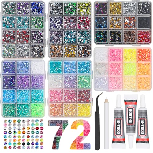 36000Pcs 72 Colors Resin Rhinestones Kit with B7000 Glue & Tweezers