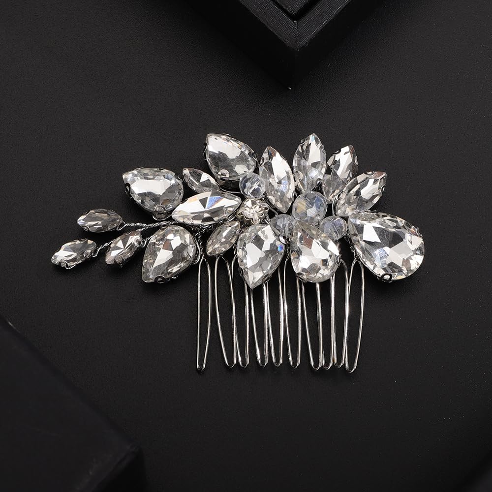 Teyglen Hair Comb, Silver Rhinestone Wedding Hair Piece, Crystal Bridal Hair Comb, Sparkly Rhinestone Headpiece, Hair Accessories for Women and Girls