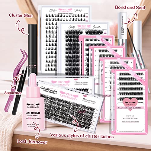 Cluster Lashes, 72 Pcs Individual Lashes, Lash Clusters DIY Eyelash Extension, Super Thin Band Reusable Soft & Comfortable (Freedom-D-16mm)