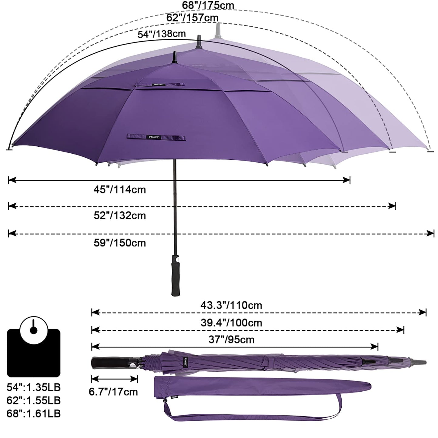 G4Free 62 Inch Automatic Open Golf Long Umbrella Extra Large Oversize Double Canopy Vented Windproof Waterproof Stick Umbrellas(Purple)