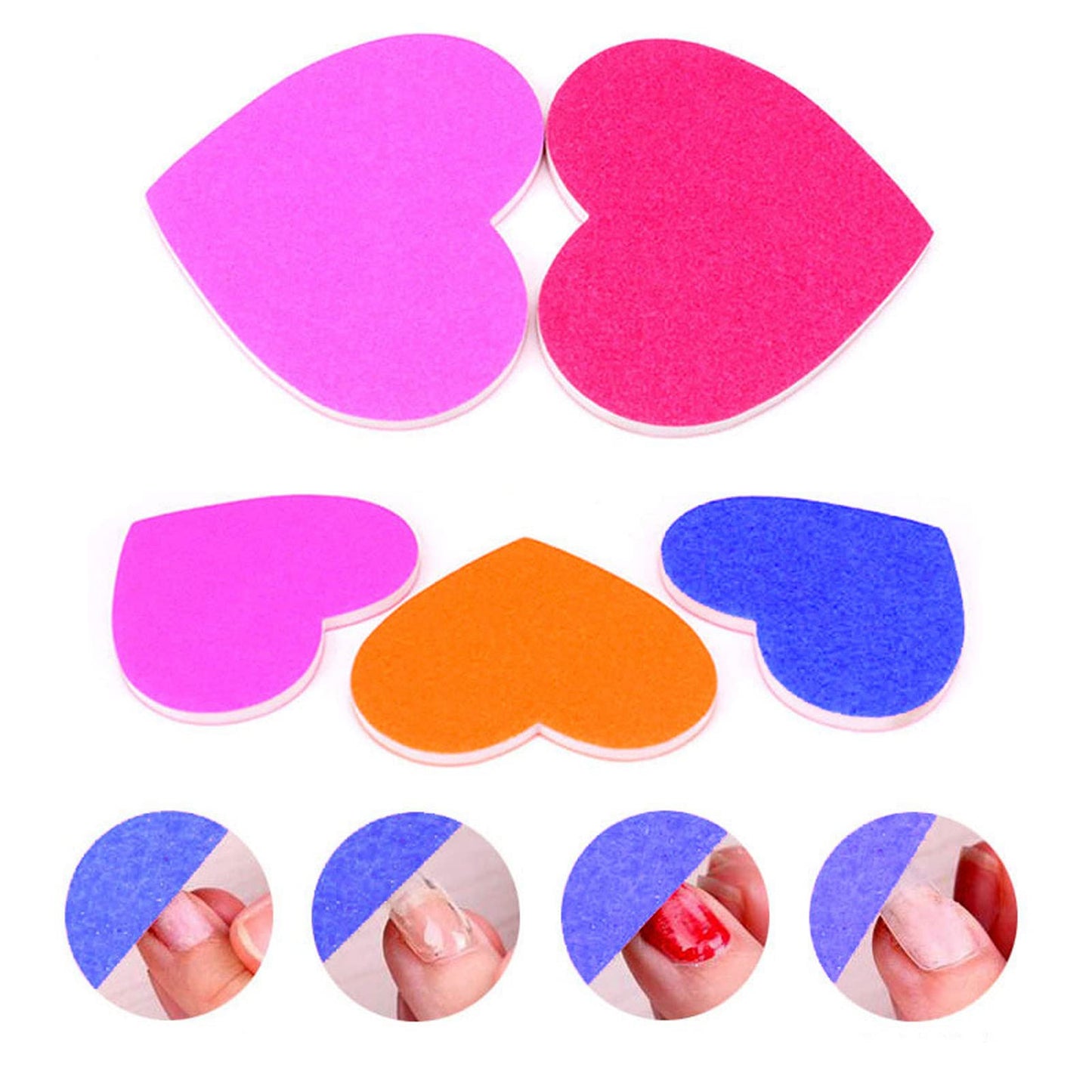 50PCS Mini Heart-Shape Nail File Double Sided Nail Buffer Block Color Random Nail Polishing Manicure Tools for Beauty Salon