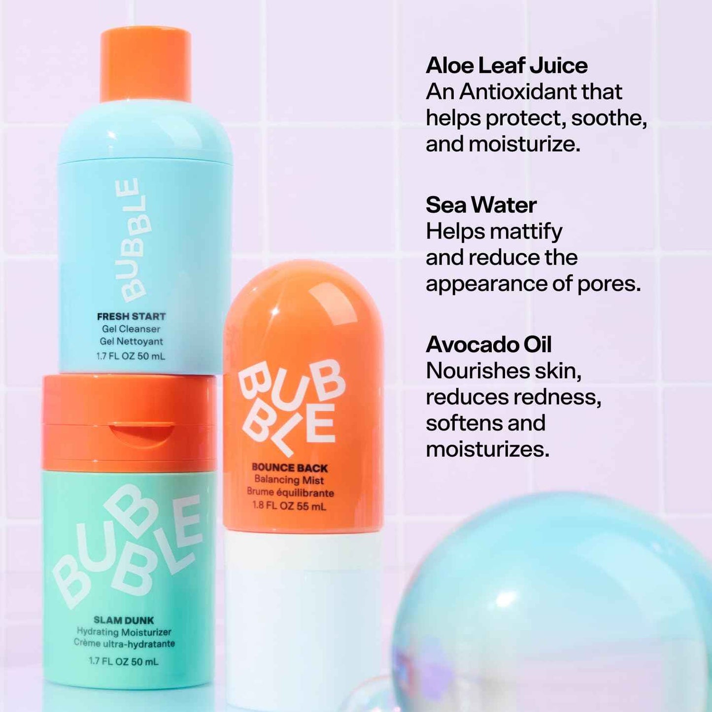 Bubble Skincare New Faces Gift Set - Skincare Set Includes Exfoliating Gel Cleanser, Balancing Facial Toner Mist + Hydrating Face Cream for Dry Skin - Skincare for Teens + Adults