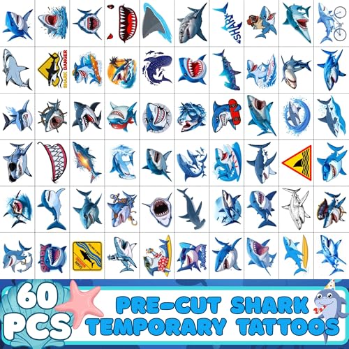 Shark Temporary Tattoos 60 Pack | Birthday Party Favors