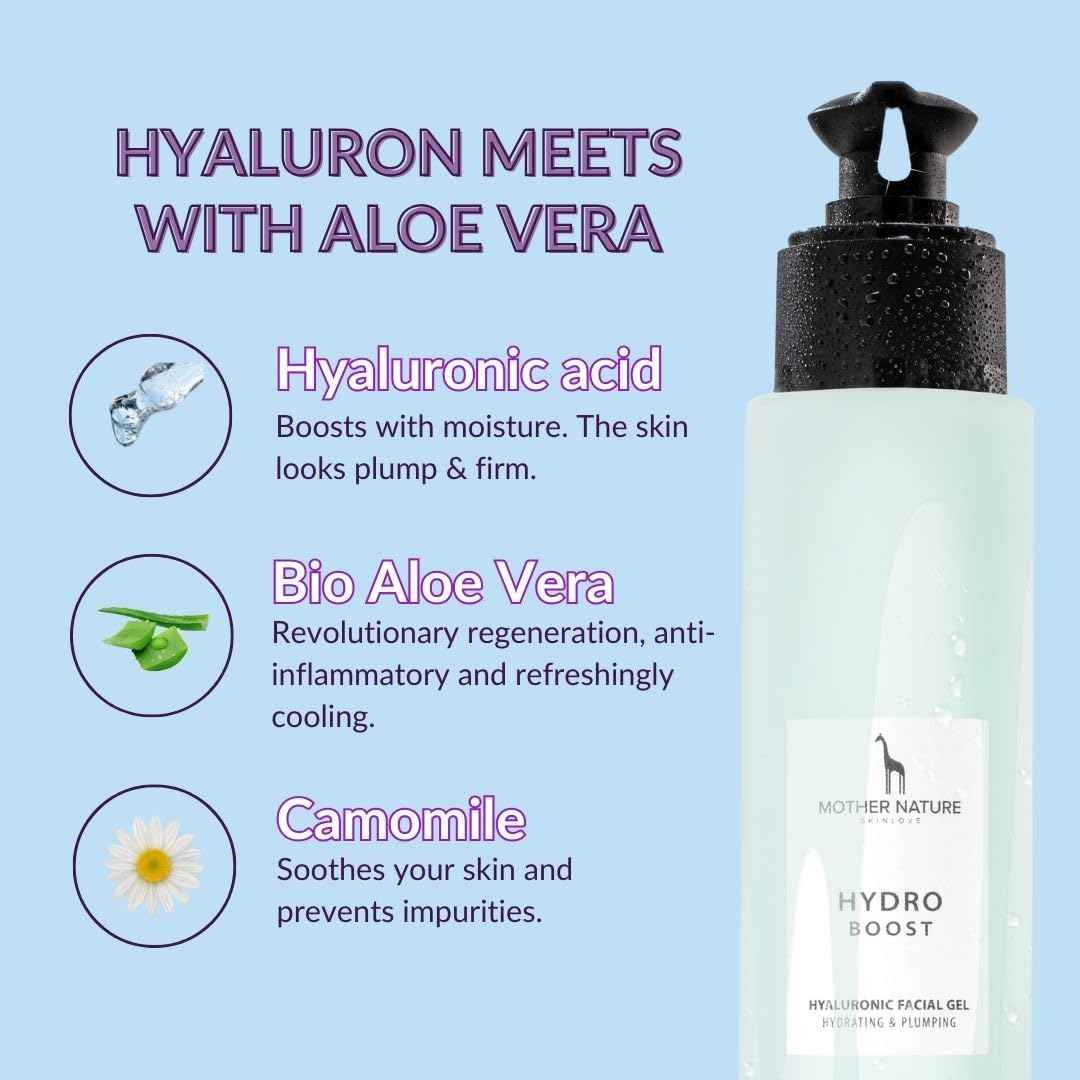 Hyaluronic Acid Moisturiser Gel with Organic Aloe Vera - NATURAL VEGAN COSMETICS - 100ml - Intensive Hydration - Anti-Ageing and Anti-Wrinkle Face Care for Men and Women