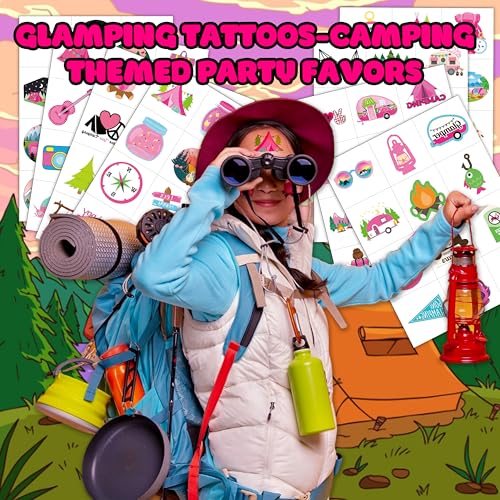 96 PCS Pink Glamping Temporary Tattoos for Girls
