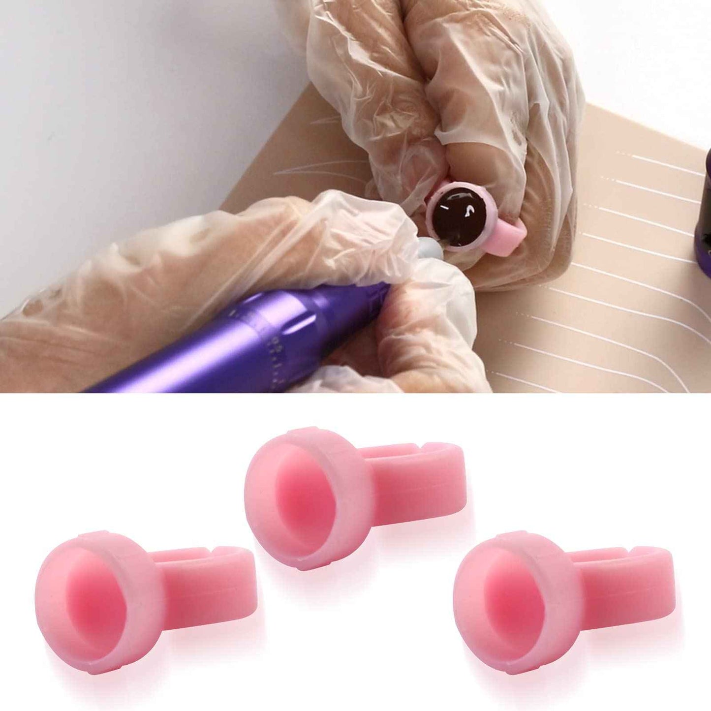 100pcs Soft Silicone Tattoo Ink Rings Pigment Caps Semi-Permanent Microblading Ink Cup Holders Microblading Tattoo Supplies (Pink)