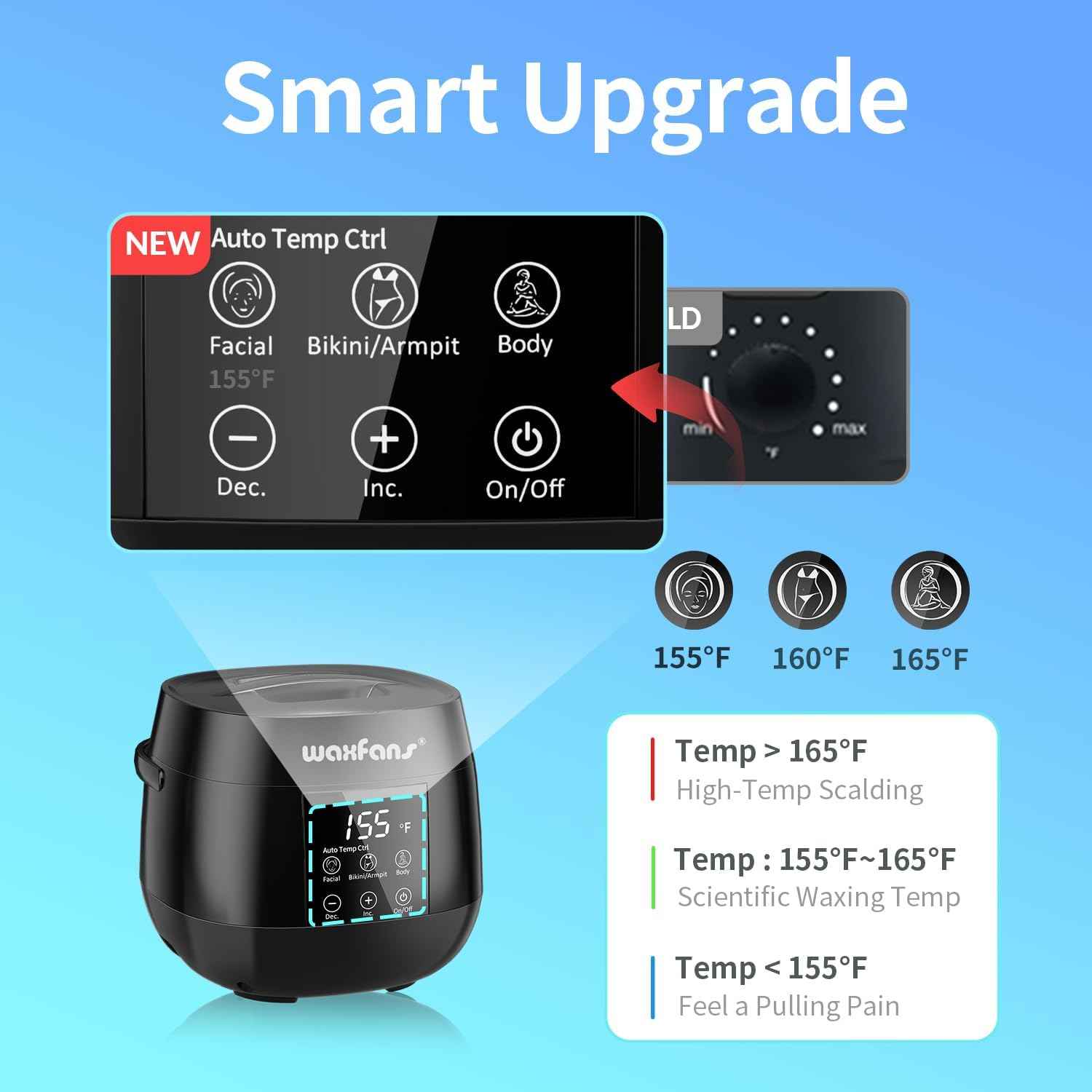 Smart Waxing Kit for Women with Temperature Control,Waxfans Digital Wax Warmer,Gentle Wax Beads for Sensitive Skin,For Brazilian, Bikini, Facial, and Body Hair Removal, at Home Waxing Kit for Women