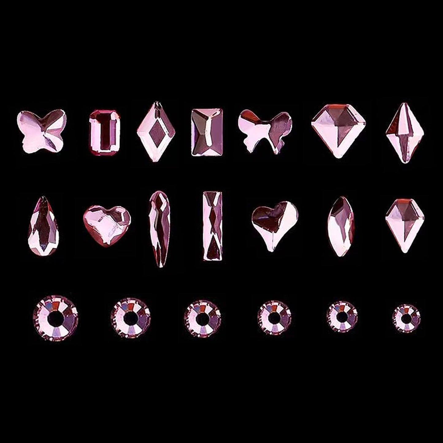 Yzzseven 14 Types of 700 Pink Diamonds + 1500 Flat Rhinestones Mix 20 Styles Flatback DIY Crafts Rhinestone Crystals 3D Ornament‌s Flat Back Stones Set + Tweezers + Drill Pen