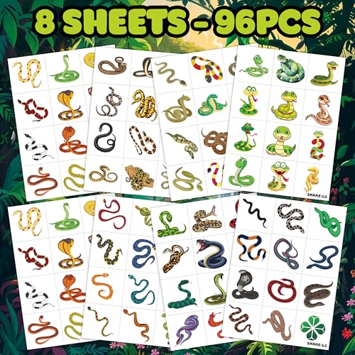 96 PCS Snake Temporary Tattoos for Kids – Party Favors