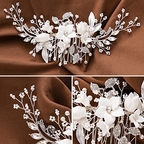 Silver Bridal Hair Comb with Crystals & Pearls