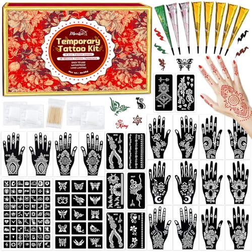 MuseLuxe Temporary Tattoo Kit - 102 Designs, 8 Inks, 4 Colors