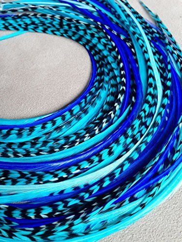 5 Feathers In Total 7"-10" in Length Ocean Blue Feathers Bonded At the Tip for Hair Extension Salon Quality Feathers