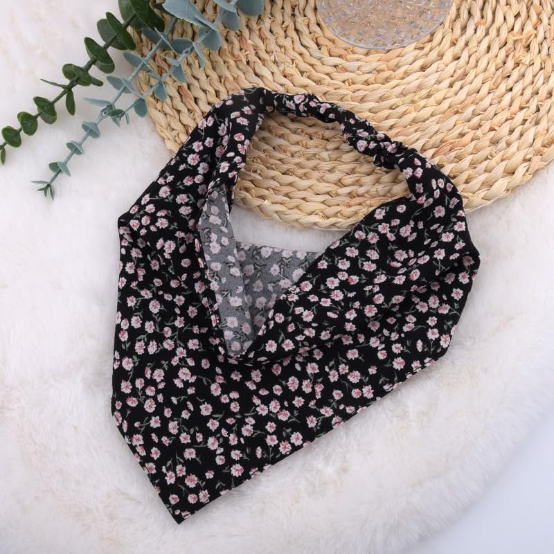 Chiffon Head Scarf for Women's Hair Half Boho Bandana Headband for Women Black Headscarf for Women's Hair Elastic Headbands for Women Floral Hair Bandana Black Hair Scarf Headband Bandana Silk