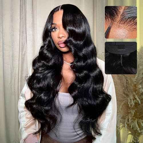 CHEETAHBEAUTY 7x6 Glueless Wigs Human Hair Pre Plucked Pre Cut 26 Inch Body Wave Lace Front Wigs Human Hair for Women 7x6 HD Lace Closure Wigs with Elastic Drawstring 200% Density Natural Color