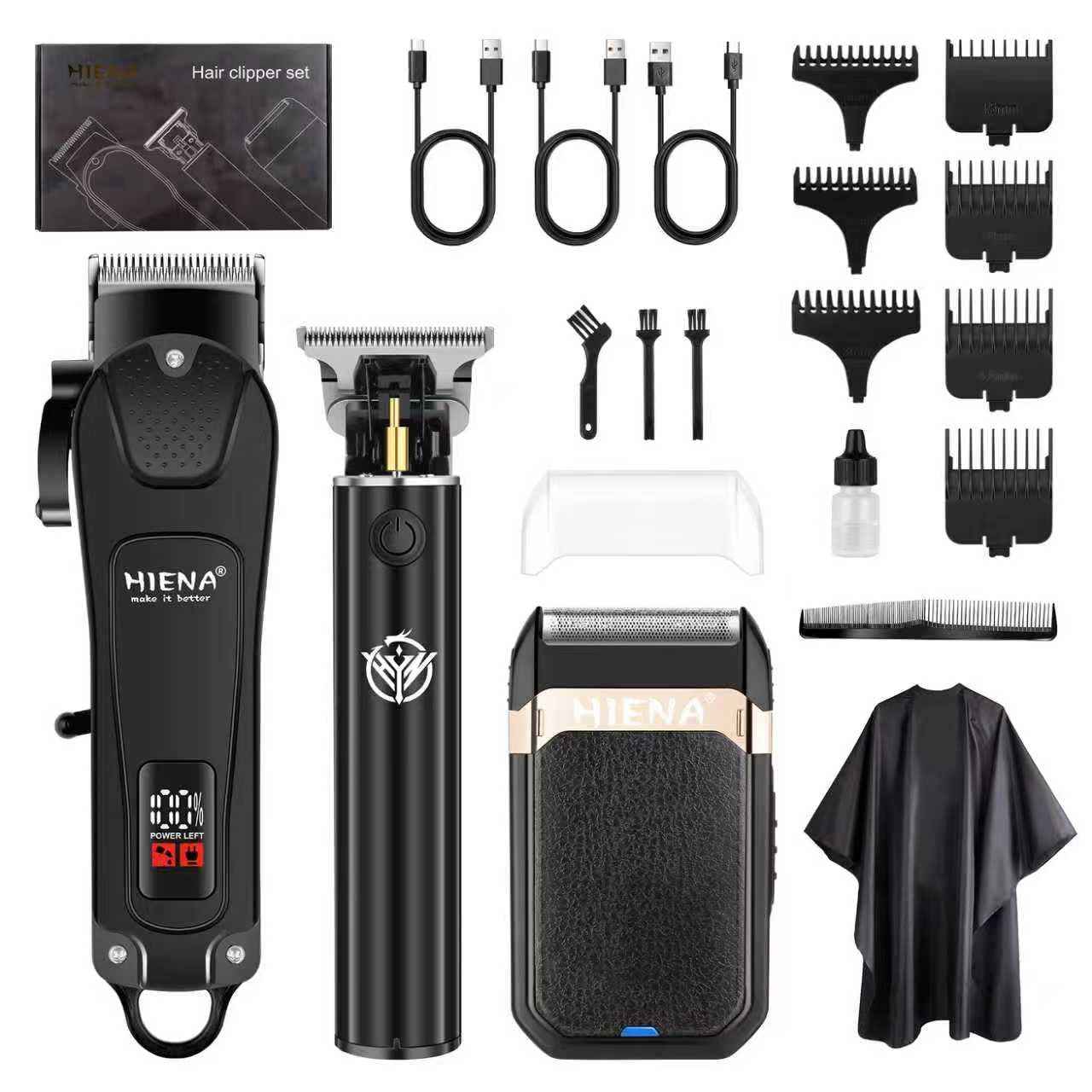 HIENA PRO Professional Hair Clipper Set & Trimmer Kit for Men, Cordless Barber Clippers, Electric Beard Trimmer Foil Shaver & Men's Facial Grooming Tool Kit, Gifts for Men (267+003A+814)