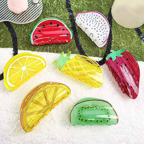 Fruit Print Hair Claws Non Slip 3" Medium Hair Claws Clips Cute Vivid Color Women Girls Hair Accessories, Orange Shape