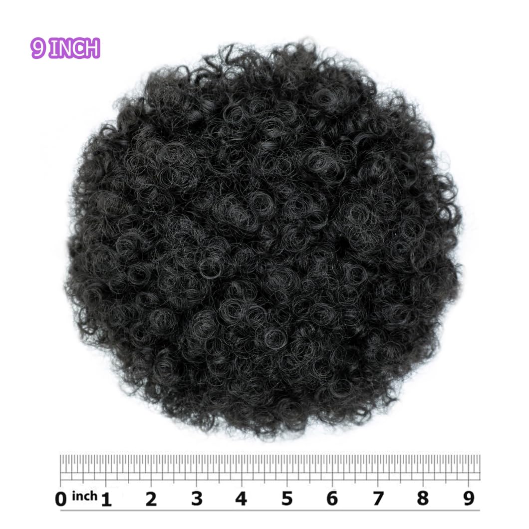 QTHQTFL Large Afro Puff Ponytail, Short Synthetic Afro Puff Ponytail for Natural Hair Extensions for Black Women(Natural Black 1B#)