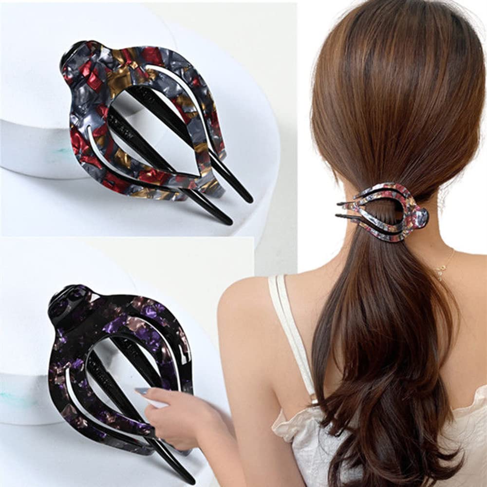 Yusier 2pcs Heart Duckbill Clip French Curved Flat Hair Clip Non-Slip Barrettes for Thick Hair Bun Hair Clip Unique Hair Accessories for Women (Rock Texture)