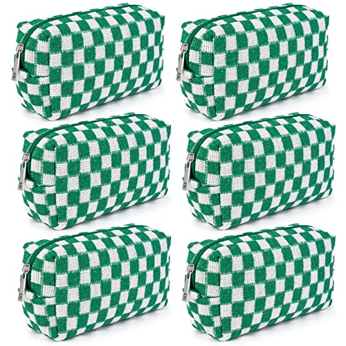 Green Checkered Makeup Bag Set 6-Pack for Women