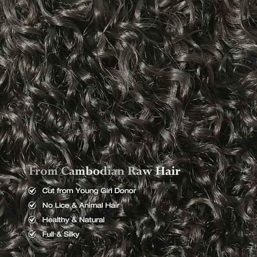 ASHINE Human Hair Bundle Deep Curly Water Wave, Unprocessed Cambodian Raw Hair 18 Inch, Flip Over Quick Weave Wet and Wave Bundles for Women Natural Black