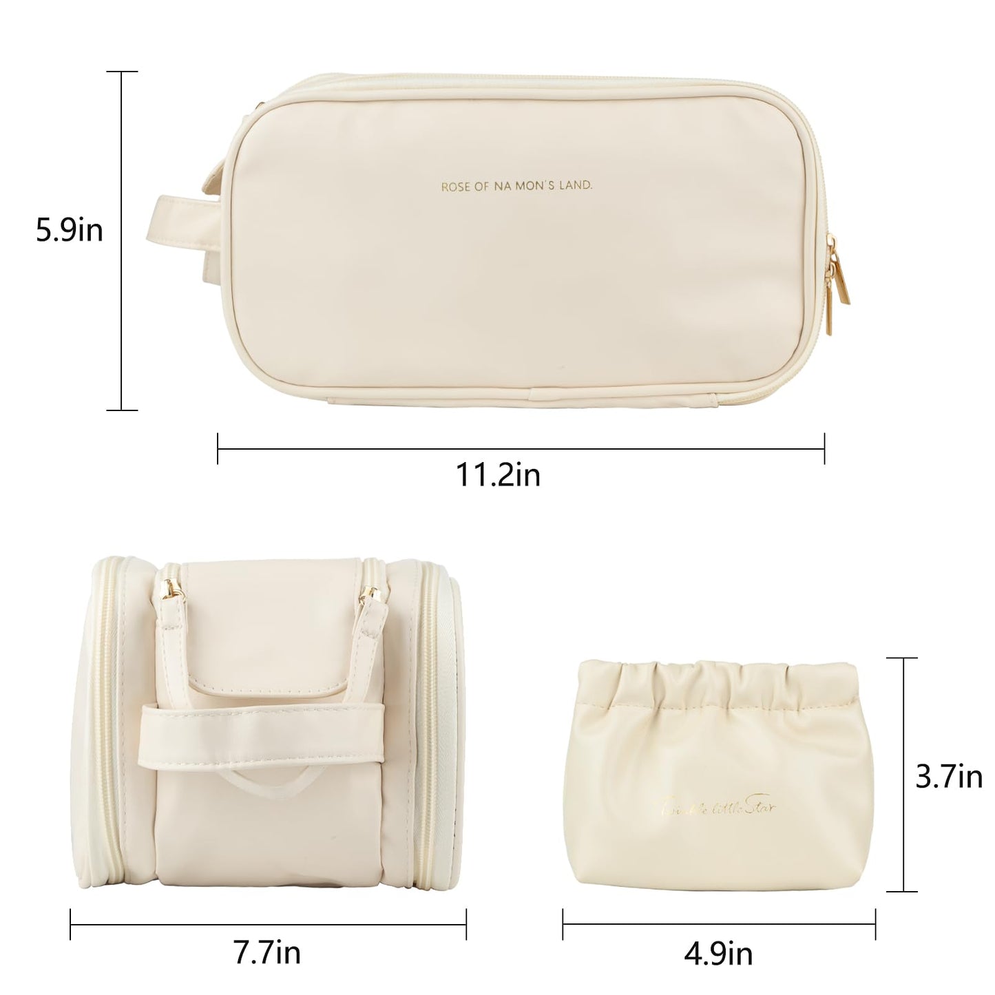 KEYPOWER Travel Makeup Bag Toiletry Bag Large Capacity Cosmetic Portable Waterproof Large Opening Vertical Free-Standing & Small Clutch for Women (White)