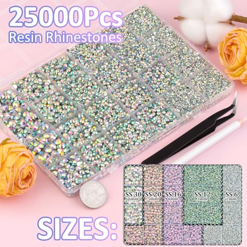 25000Pcs Resin Rhinestones for Crafts AB Flatback Gems Jewelry Nail Art