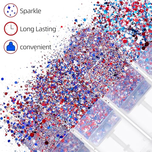 4th of July Body Glitter Stick - Red White Blue Chunky Glitter, 2 Pack