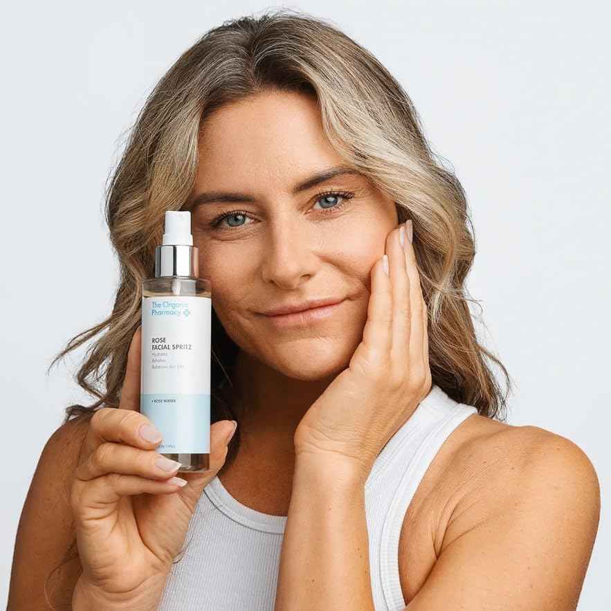 The Organic Pharmacy Rose Facial Spritz, Toner to Hydrate, Freshen, and Soothe Skin, 3.3 Ounce