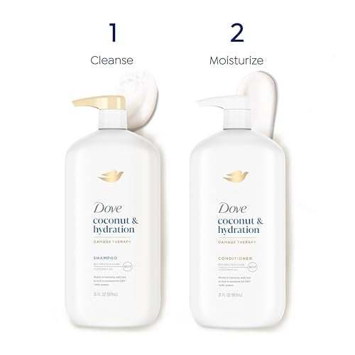 Dove Shampoo Coconut & Hydration Pack of 4 For Dry Hair Shampoo with Oil Blend of Coconut, Jojoba & Sweet Almond 31 oz