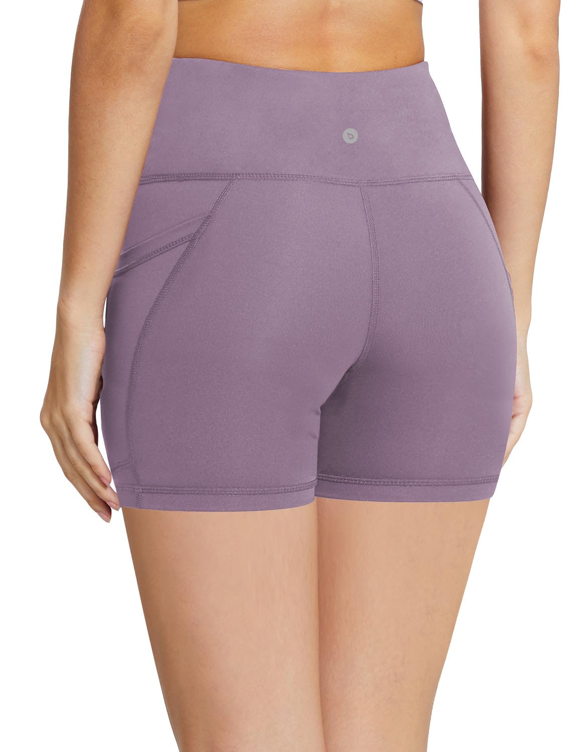 BALEAF Biker Shorts Women Yoga Gym Workout Spandex Running Volleyball Tummy Control Compression Shorts with Pockets 5" Light Purple XS