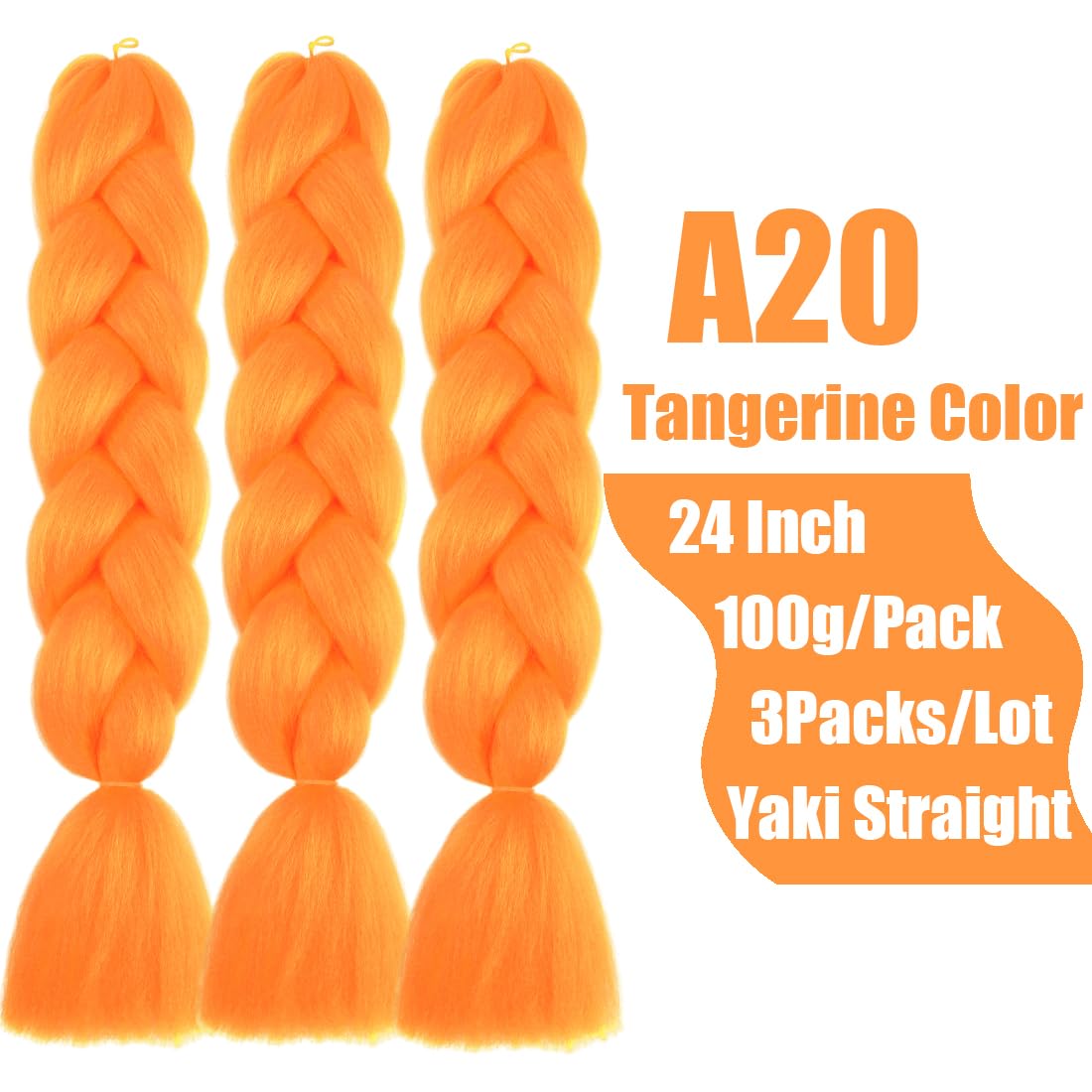 DOREN Jumbo Braiding Hair Extensions for Black Women Synthetic Crochet Braids Hair DIY Box Braids 100g/pc 3Packs/Lot(24Inch, A20 Tangerine Color)