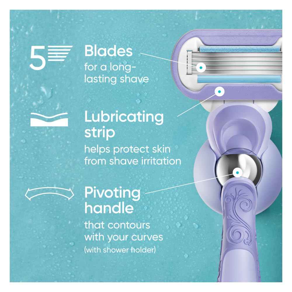 Gillette Venus Deluxe Smooth Swirl Women's Razor Handle + 4 Blade Refills, Flexible Handle and Pivoting Head, Holiday Gifts for Women