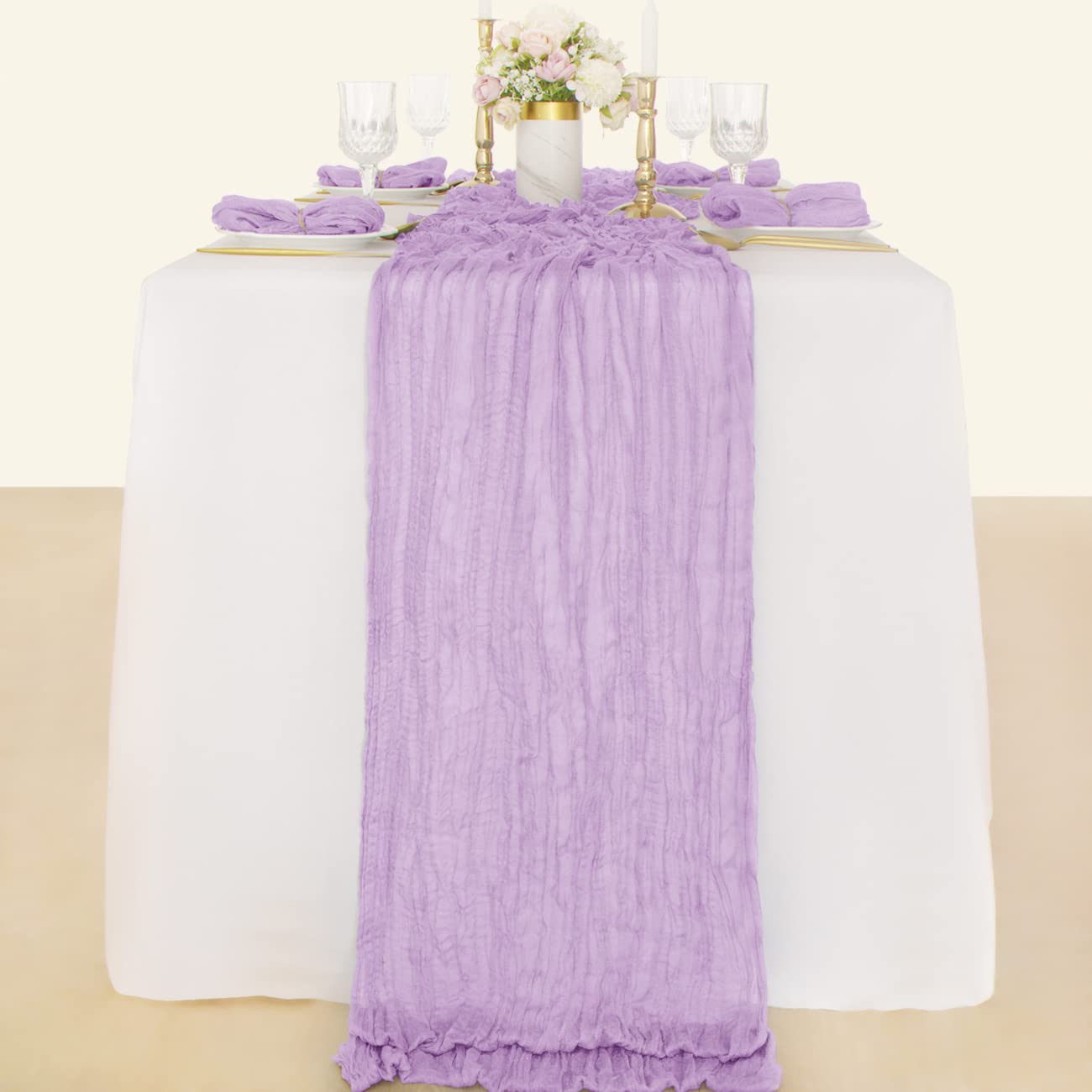 Socomi Cheesecloth Table Runner 10ft Gauze Boho Rustic Lilac Cheese Cloth Table Runner for Wedding Bridal Shower Fall Thanskgiving Decoration