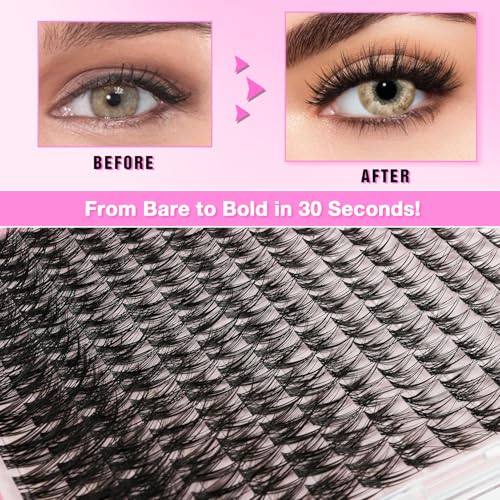 Lash Clusters Kit, DIY Cluster Eyelash Extensions 10?18mm, 168pcs Fluffy D Curl Natural Lashes with Lash Bond and Seal, Lash Tweezers, Remover?Natural Fake Cat Eye Individual Manga Clusters£¨MIX2-1-L£©