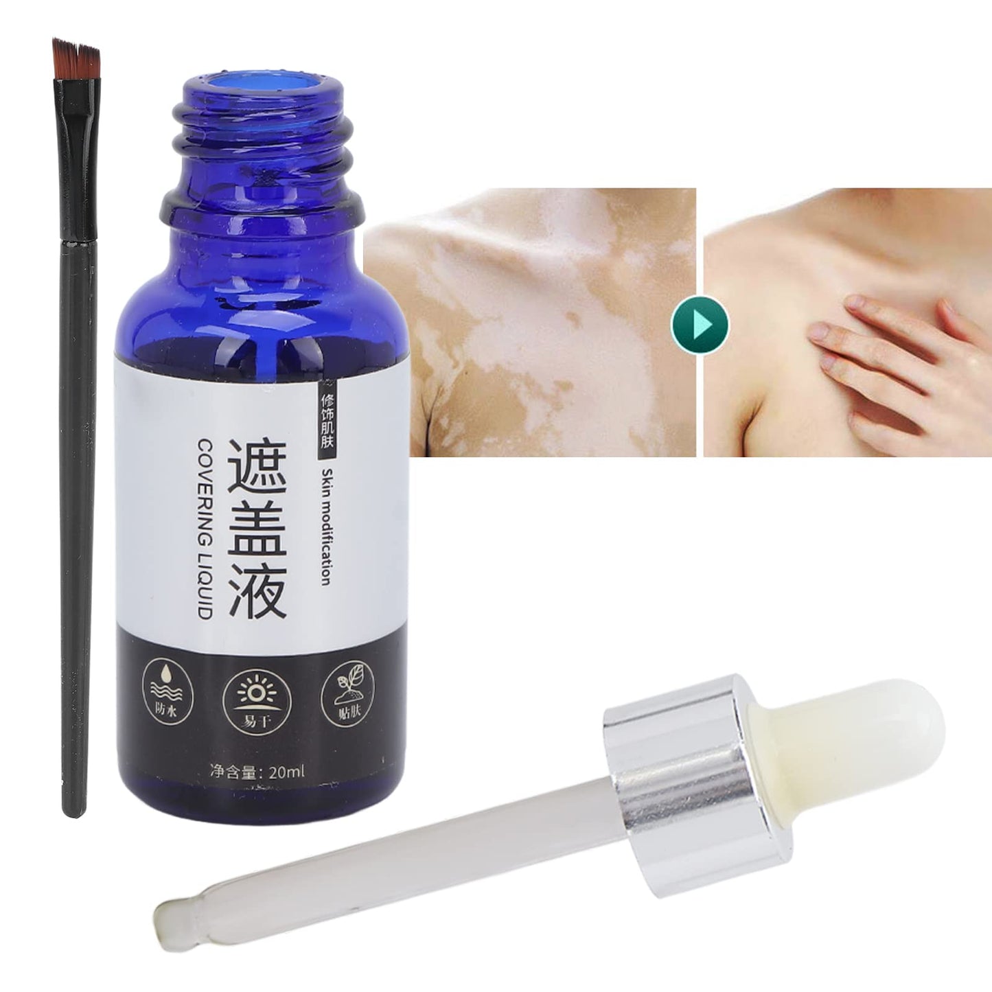 20ml Vitiligo Covering Liquid, White spot concealer, Waterproof Makeup Vitiligo Concealer Cosmetics for Face Body, skin tone concealer