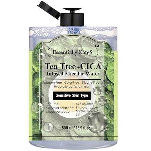 Essentially KateS Makeup Remover Micellar Cleansing Water 16.9 Fl Oz with Hyaluronic Acid & Tea Tree, Hydrating and Suitable for Sensitive Skin - Eyes+Face+Lips - Korean Skin Care