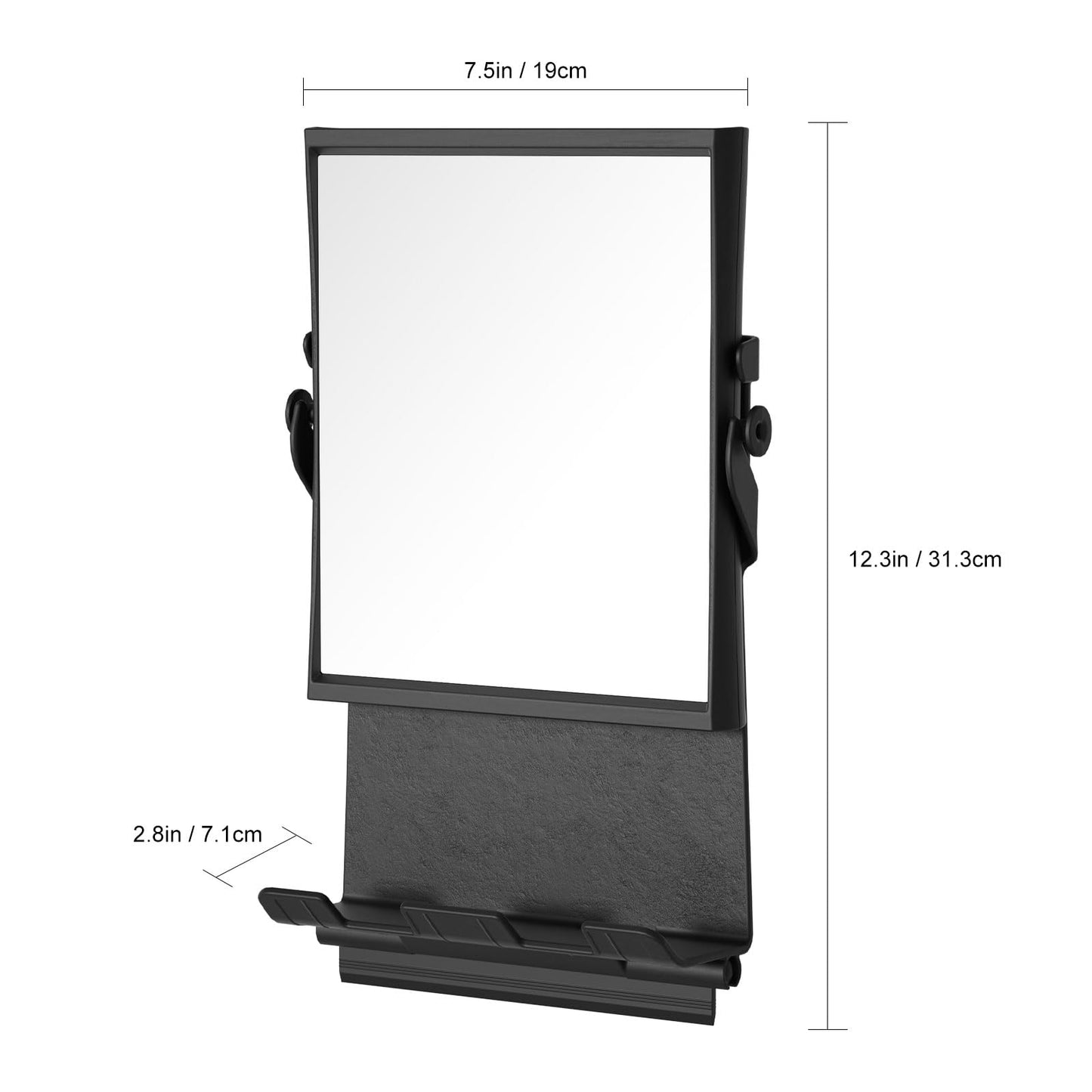 Shower Mirror fogless for Shaving - Dual-Sided 1X/3X Magnification, Anti-Fog Bathroom Mirror with Squeegee, Rust-Proof, Black