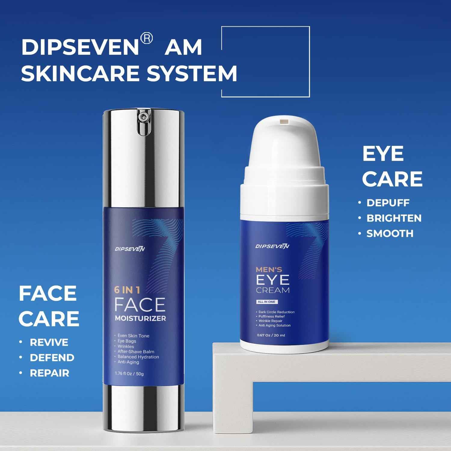 DIPSEVEN 6 in 1 Face Cream for Men: Anti-Aging Mens Moisturizer - Firming Peptide & Hyaluronic Acid & Squalane - Wrinkles Cream Eye Bag Treatment for Men