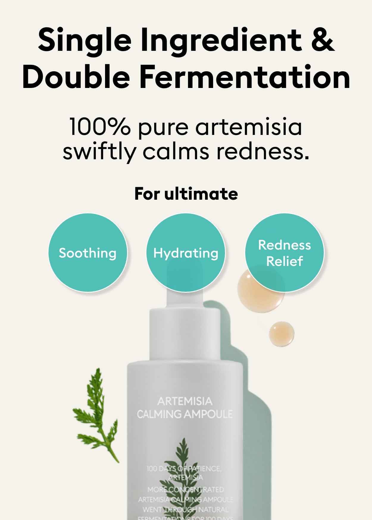 MISSHA Artemisia Calming Ampoule 1.69 Fl oz / 50ml - Face Serum for Sensitive Skin, Korean Skin Care with Double-Fermented Mugwort Extract, Soothes Redness, Acne & Irritation