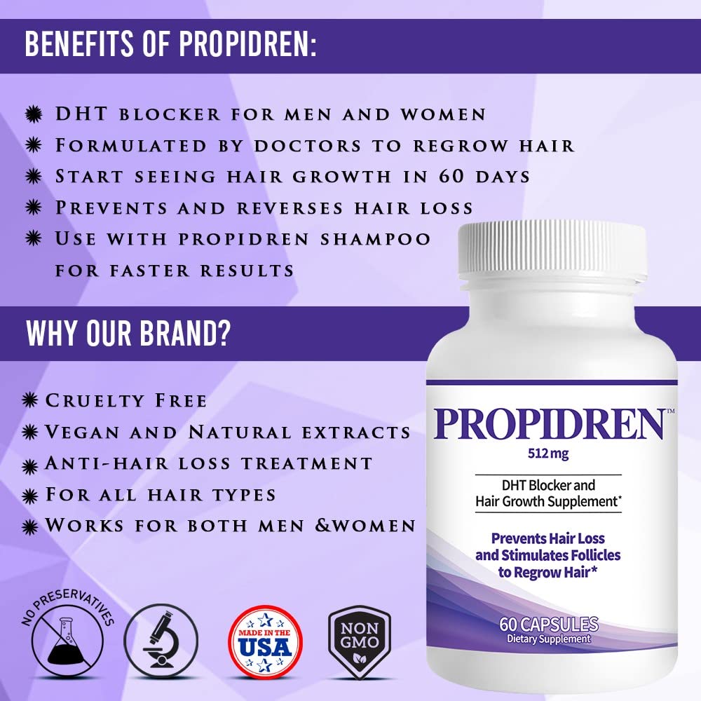 Propidren by HairGenics - DHT Blocker & Hair Growth Capsules to Prevent Hair Loss & Stimulate Hair Follicles, to Stop Hair Loss & Regrow Hair. Proprietary Anti-Hair Loss & Hair Regrowth Treatment.