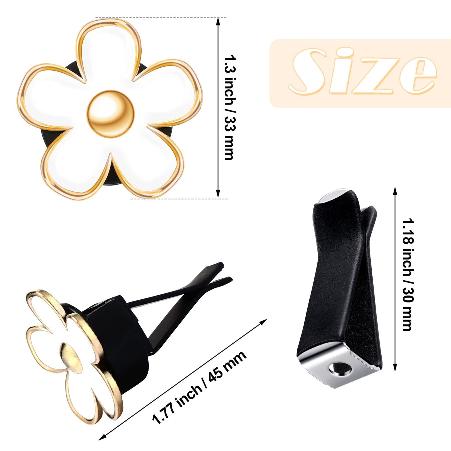 6 Pcs Daisy Flower Air Vent Clip Air Freshener Outlet Clip Car Air Conditioning Clip Charm Car Inter Decor(Red, White, Black, 3 cm, 3.3 cm)