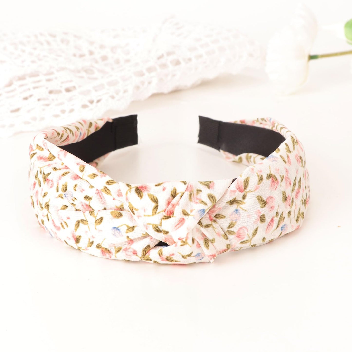 DRESHOW Headbands for Women and Girls Flower Printed Knotted Plastic Head Band Fashion Boho Wide Hairbands Non Slip Hair Accessories 4 Pcs