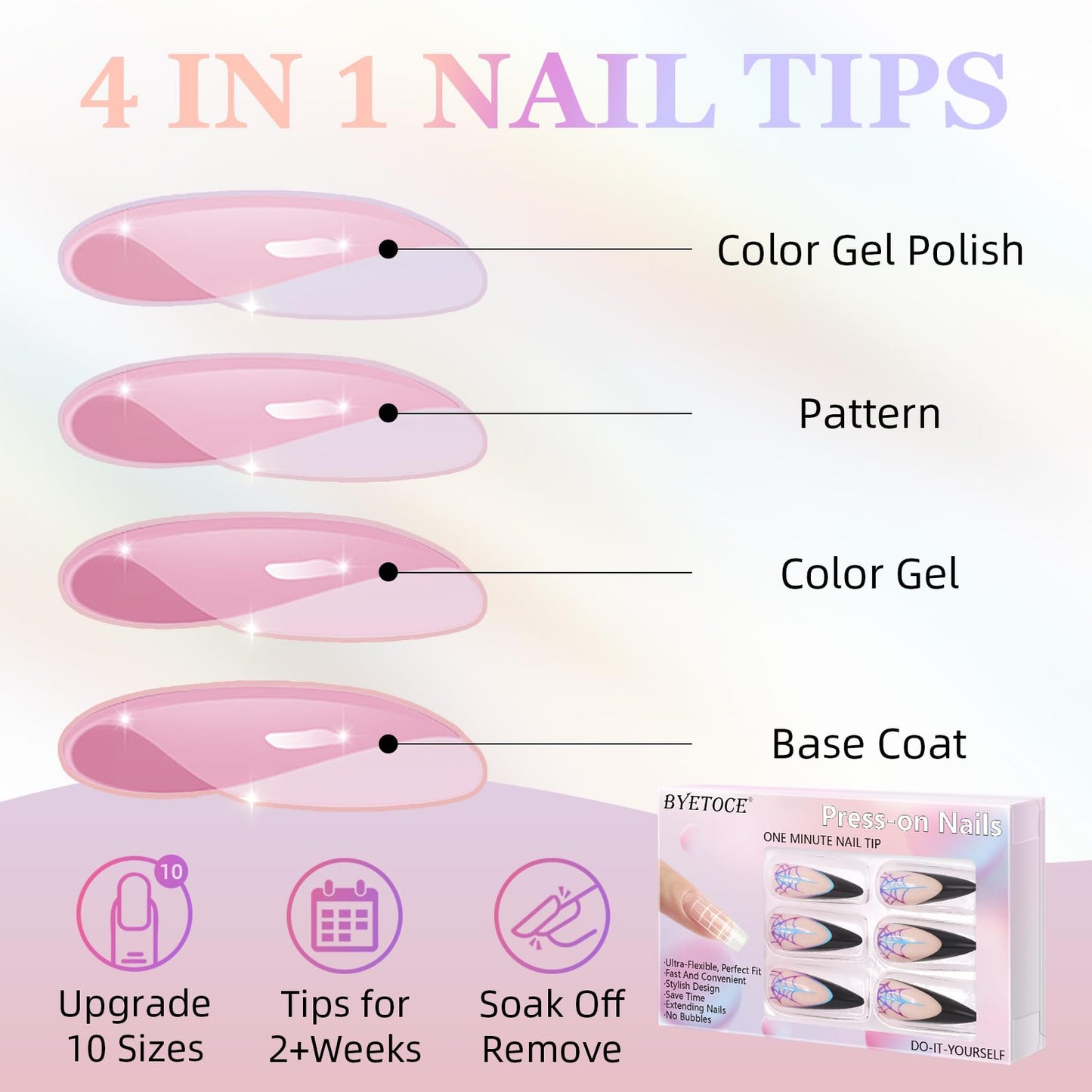 Black French Press on Nails Halloween Fake Nails Long Almond Glue on Nails with Cobwebs Designs Glossy Fake Nail Tips Full Cover Gel Artificial Nails Press ons Reusable Stick on Nails kit 24Pcs